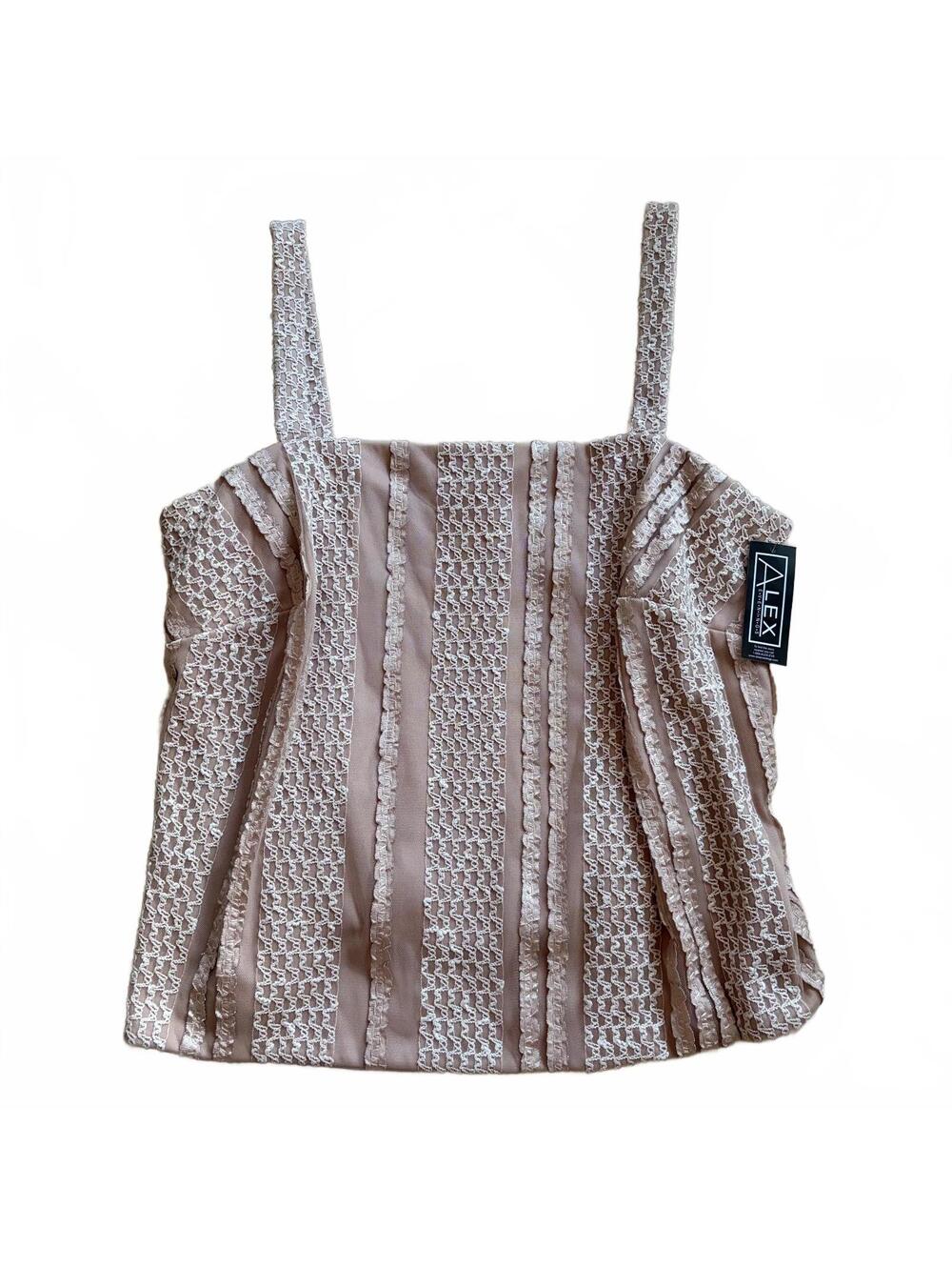 Alex Evenings Lace Ribbon Tank Top Mesh Nude Women's Size 2X NWT
